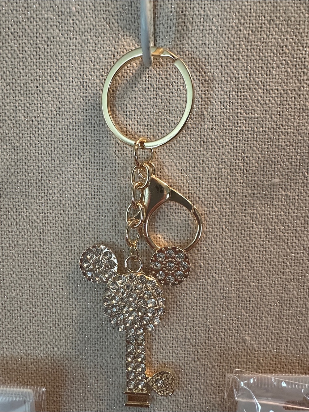 Gold tone Crystal Mickey Key Charm Keychain Set of 3